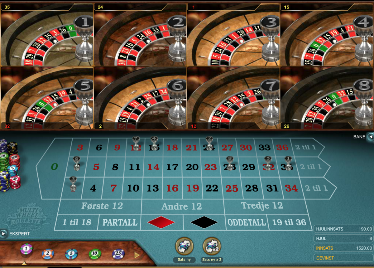 Spill på mange hjul på likt i Multi Wheel Roulette